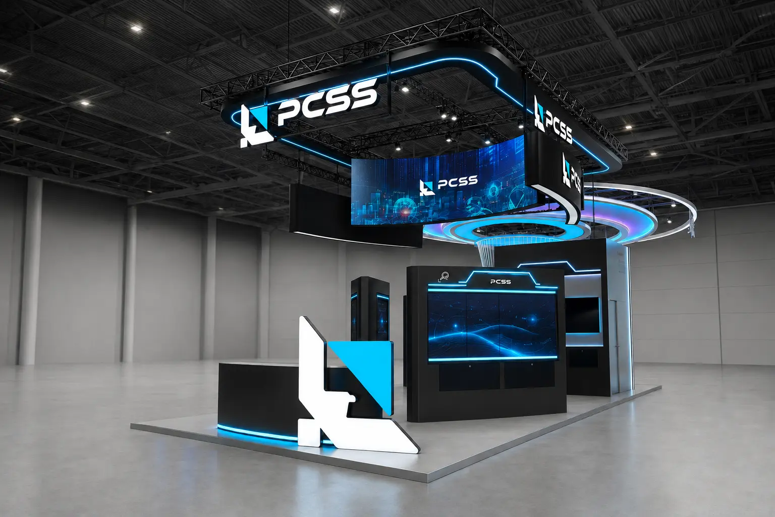 Pre-build 3D visualisation of the PCSS exhibition stand